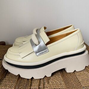 Cream and Silver Women's Loafers